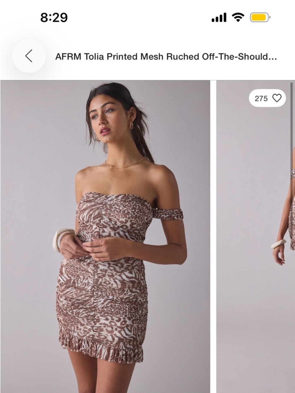 AFRM Strapless Ruched Mini Dress in Brown and Cream Animal Print